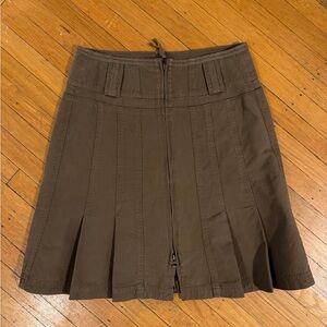 Women’s Brown Pleated Circle Skirt with Front Zip